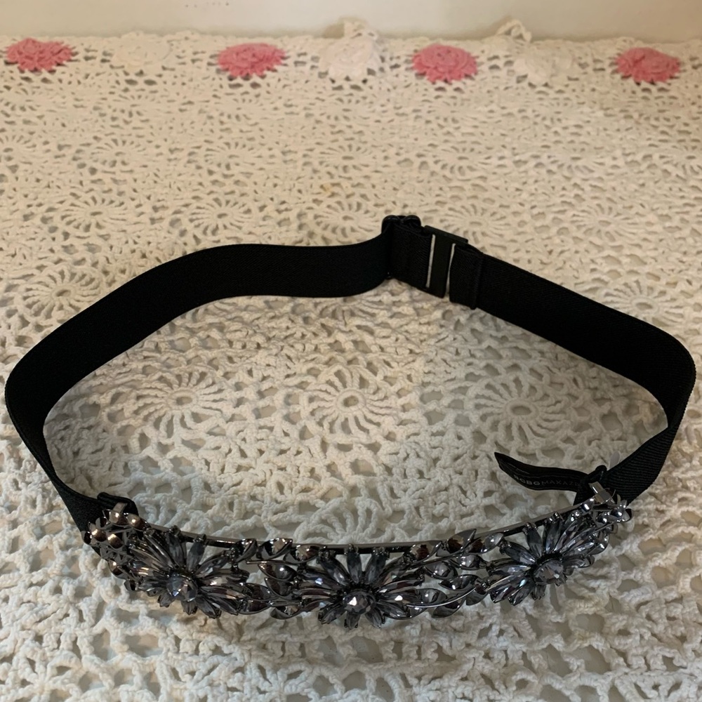BCBGMaxAzria Crystal Floral Accent Statement Belt - Picture 4 of 9